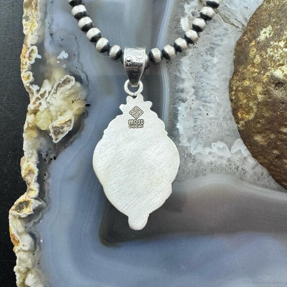 Sterling Southwestern Style Oval Turquoise leaves Decorated Pendant For Women - Picture 7 of 10